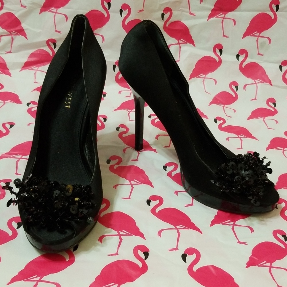 Nine West Seamlesoul Black Satin with Sequin Bow